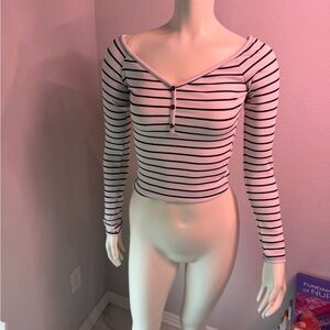 Striped Long Sleeve V-Neck Top